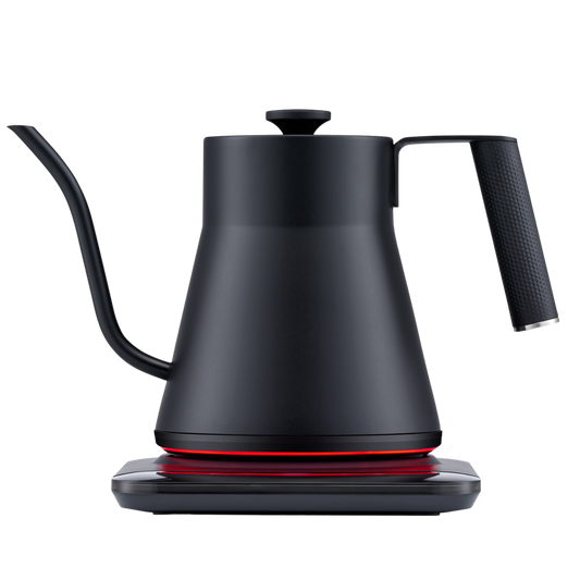 Saki Baristan gooseneck electric kettle with sleek black design and precision spout for pour-over coffee brewing.