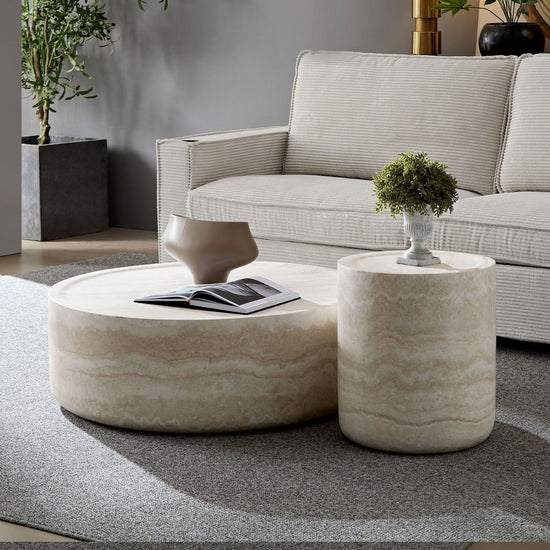 Faux Travertine Coffee Table Set of 2