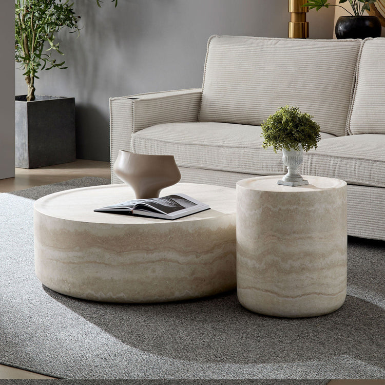 Faux Travertine Coffee Table Set of 2
