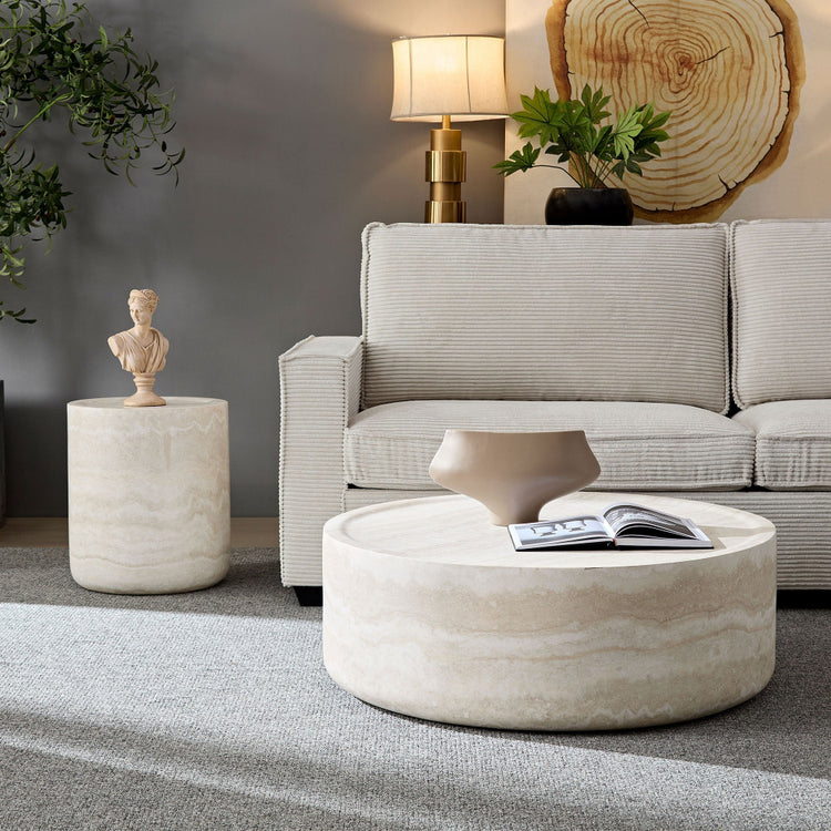 Faux Travertine Coffee Table Set of 2