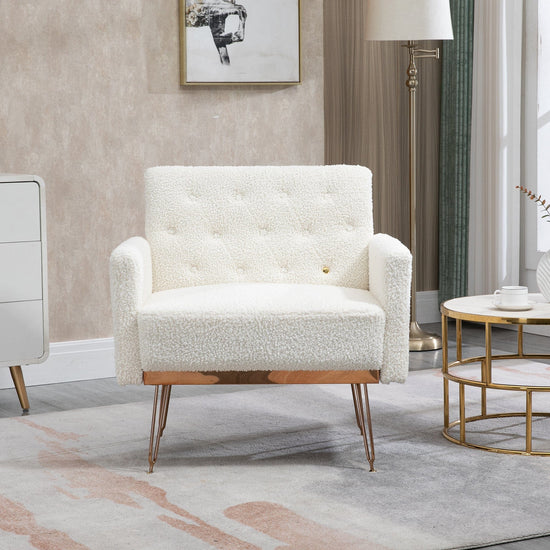 White Teddy Barrel Accent Chair with Gold Legs – Stylish Comfort for Any Room - Modern Home & Kitchen