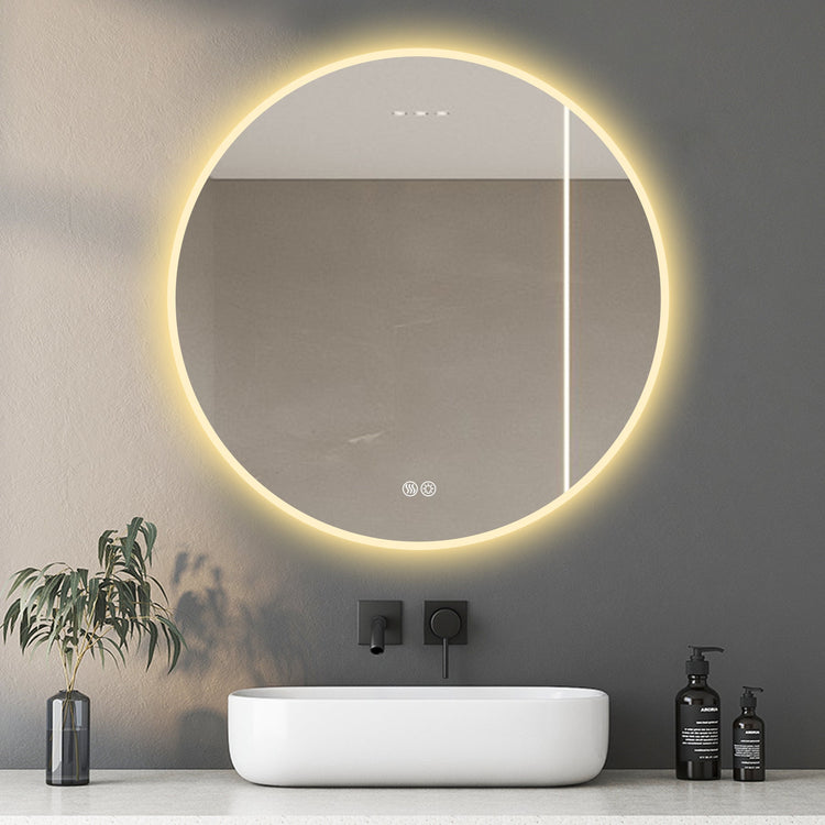 32” Round LED Bathroom Mirror – Anti-Fog, Silver, Dimmable Light - Modern Home & Kitchen