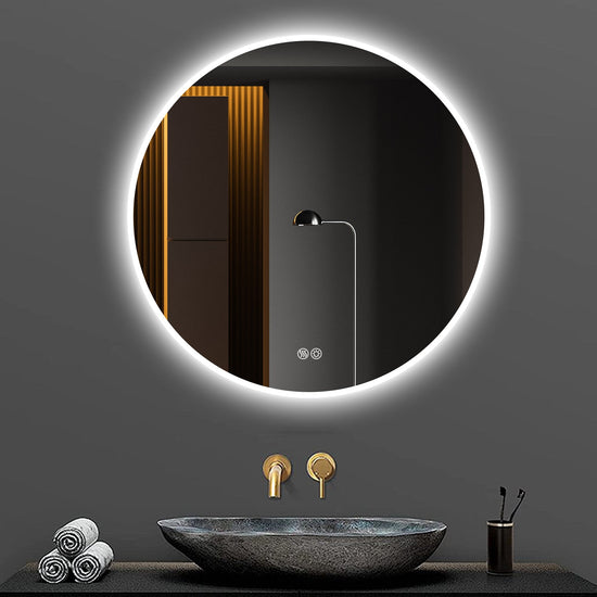 32” Round LED Bathroom Mirror – Anti-Fog, Silver, Dimmable Light - Modern Home & Kitchen