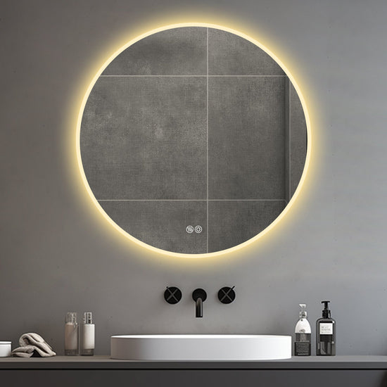 32” Round LED Bathroom Mirror – Anti-Fog, Silver, Dimmable Light - Modern Home & Kitchen