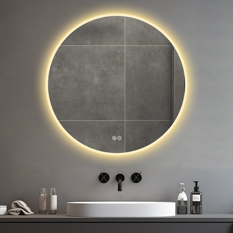 32” Round LED Bathroom Mirror – Anti-Fog, Silver, Dimmable Light - Modern Home & Kitchen