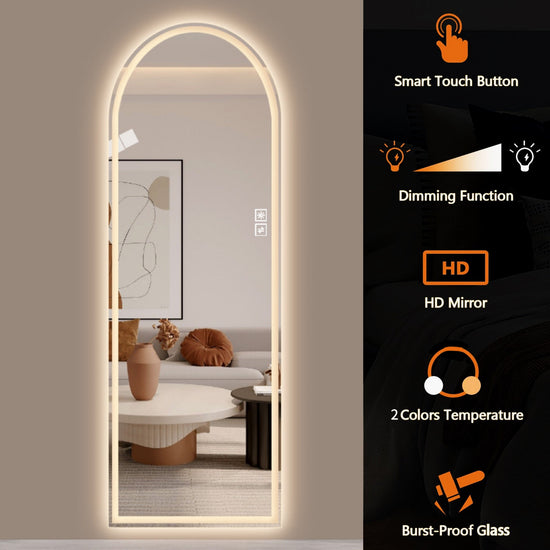 65” LED Full-Length Mirror – Arch Design, Lights, Shatter-Proof - Modern Home & Kitchen