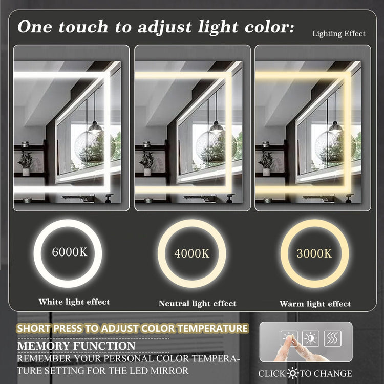 72" x 36" LED Lighted Bathroom Mirror – Anti-Fog, Dimmable, Shatterproof Vanity Mirror - Modern Home & Kitchen