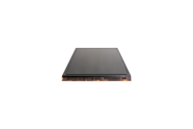 SteelCore™ Cutting Board by STEELPORT Knife Co., 18x12 inches, sturdy stainless steel surface with textured finish for food prep.