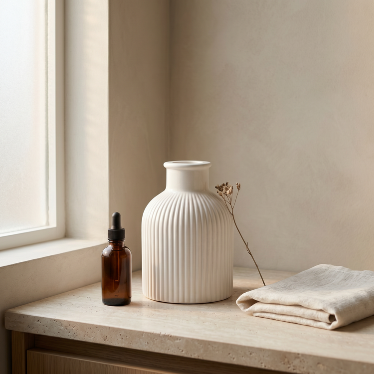 Ribbed Bottle Vase, Gypsum White 4"