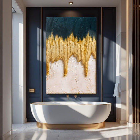 Abstract Blue And Gold Wall Art - Modern Home & Kitchen