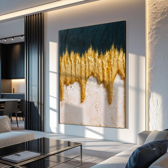 Abstract Blue And Gold Wall Art - Modern Home & Kitchen