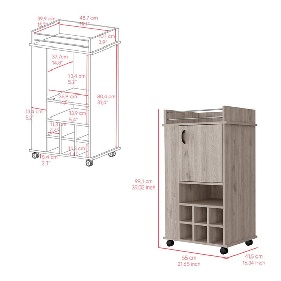 Reese Bar Cart – Modern Light Gray Bar Cabinet with Wine Storage - Modern Home & Kitchen