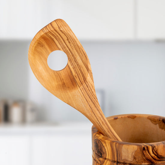 Handmade Olive Wood Kitchen Utensils Set of 5 with Wooden Holder - Modern Home & Kitchen
