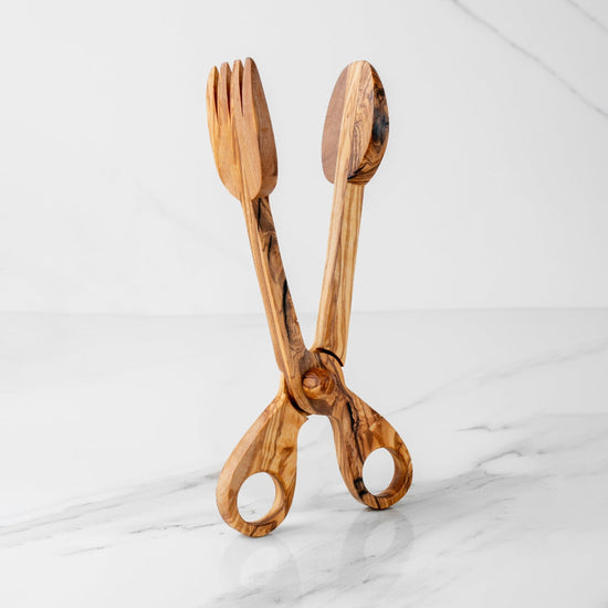 Handmade Olive Wood Salad Tongs | Eco-Friendly Serving Utensils - Modern Home & Kitchen
