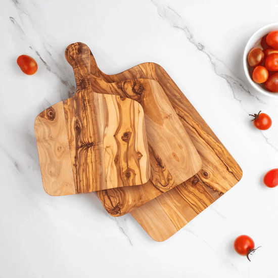 Premium Hand-Crafted Olive Wood Cutting Board with Handle - Modern Home & Kitchen