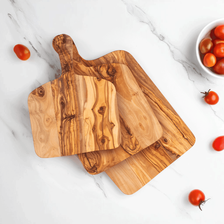 Premium Hand-Crafted Olive Wood Cutting Board with Handle - Modern Home & Kitchen