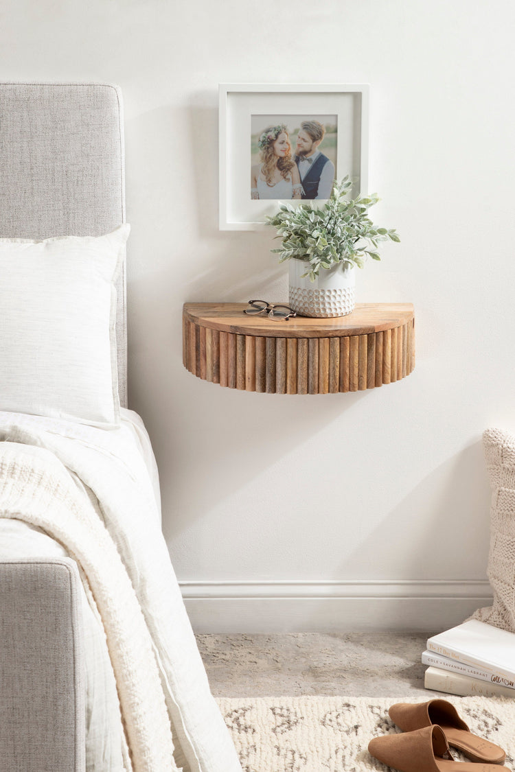 Reid Ribbed Floating Side Table | Modern Wall Mounted Bedside Table Decor
