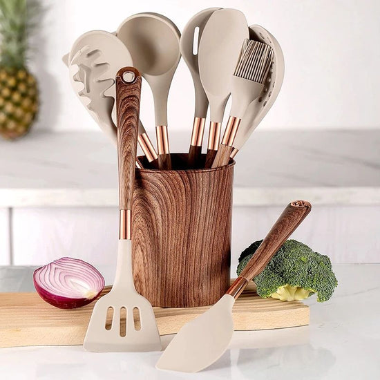 10 Pieces Kitchen Tools Set Wooden Handle Cooking Kitchen Utensil Set Silicone Utensils - Modern Home & Kitchen