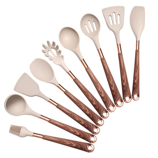 10 Pieces Kitchen Tools Set Wooden Handle Cooking Kitchen Utensil Set Silicone Utensils - Modern Home & Kitchen