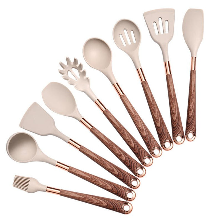 10 Pieces Kitchen Tools Set Wooden Handle Cooking Kitchen Utensil Set Silicone Utensils - Modern Home & Kitchen