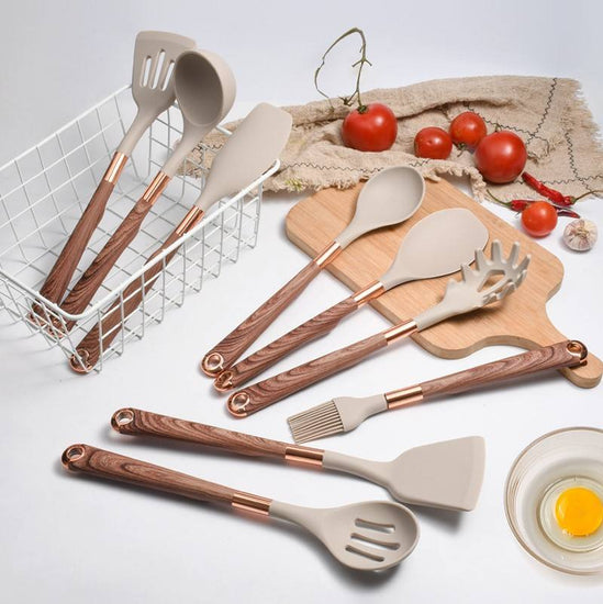 10 Pieces Kitchen Tools Set Wooden Handle Cooking Kitchen Utensil Set Silicone Utensils - Modern Home & Kitchen