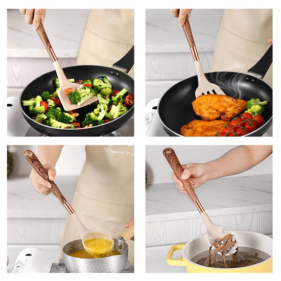 10 Pieces Kitchen Tools Set Wooden Handle Cooking Kitchen Utensil Set Silicone Utensils - Modern Home & Kitchen