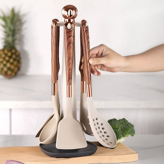 10 Pieces Kitchen Tools Set Wooden Handle Cooking Kitchen Utensil Set Silicone Utensils - Modern Home & Kitchen