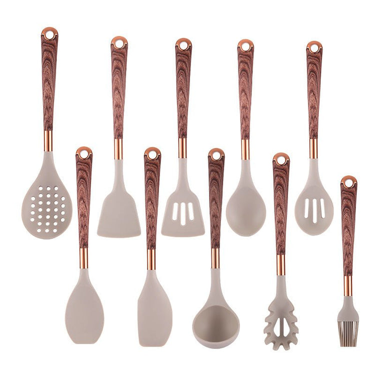10 Pieces Kitchen Tools Set Wooden Handle Cooking Kitchen Utensil Set Silicone Utensils - Modern Home & Kitchen