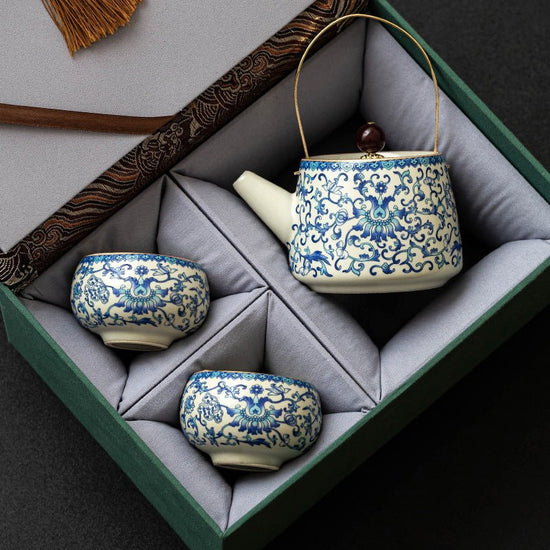 Luxury Tea Set Gift Box – Elegant Ceramic Kettle & Mugs - Modern Home & Kitchen