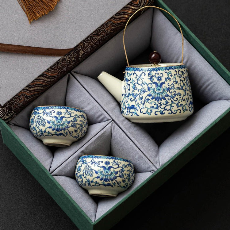 Luxury Tea Set Gift Box – Elegant Ceramic Kettle & Mugs - Modern Home & Kitchen