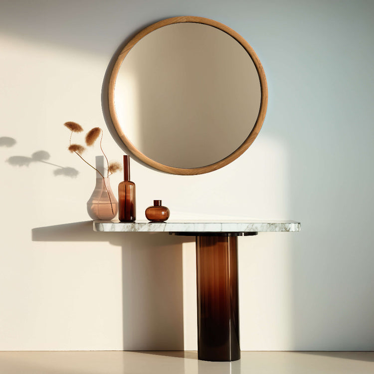 Modern wall mirror by VARBROS in a stylish entryway, featuring a sleek frame and contemporary decor elements.