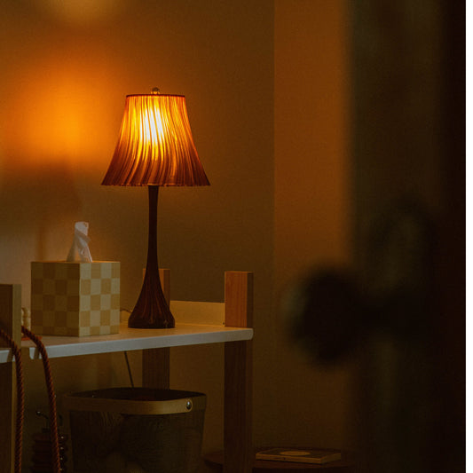Smoke-colored Pleat Lamp by Wooj Design featuring a fabric pleated shade and sleek modern design.