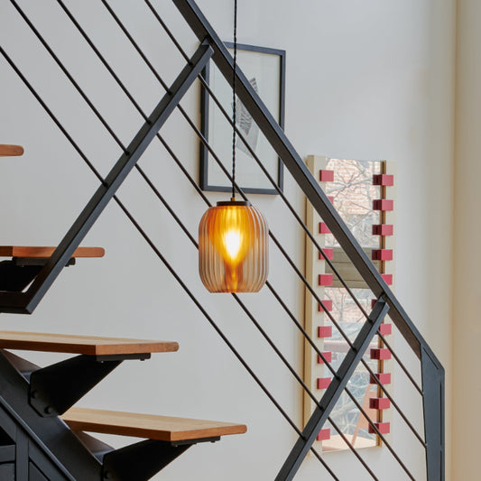 Smoke-colored Allium Pendant by Wooj Design, 3D printed modern sculptural LED pendant light hanging with a sleek, artistic design.