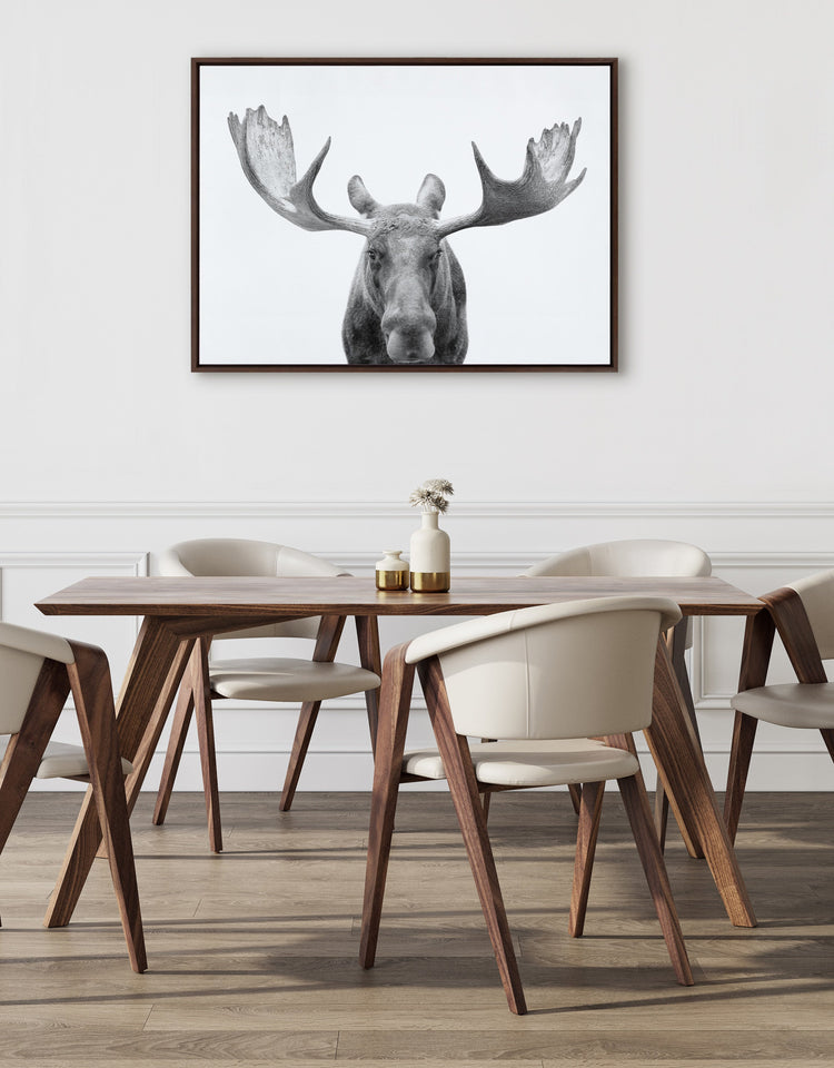 Black and white moose framed canvas wall art by Amy Peterson Art Studio, featuring detailed wildlife imagery.
